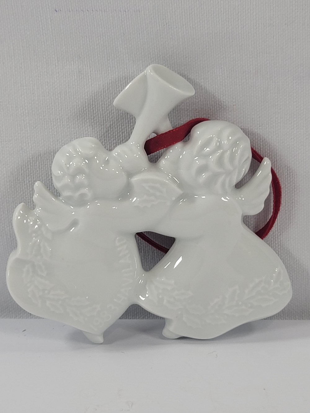 VTG Haviland Limoges 1983 Trumpeting Angels  White Porcelain Christmas Ornament